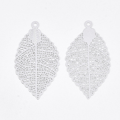 Платина Латунные подвески, гравированные металлические украшения, долговечный, без кадмия, без никеля и без свинца, лист, платина, 39x21.5x0.3 мм, отверстие : 1.6 мм