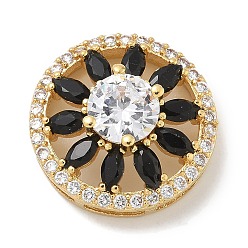 Черный Стойка покрытие латунь кубический цирконий стекло плоские круглые многожильные звенья, реальный 18 k позолоченный, долговечный, без свинца и без кадмия, чёрные, 16x7 мм, отверстие : 1x5 мм