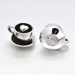 Silver Alloy Coffee Cup Charms, Long-Lasting Plated, Silver Color Plated, 11x15x12mm, Hole: 3mm