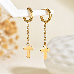 Cross Серьги из 201 нержавеющей стали, реальный 18 k позолоченный, крестик, 45 мм