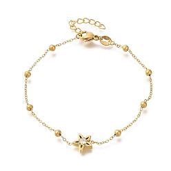 Цветок 304 браслеты из нержавеющей стали с кубическим цирконием, золотые круглые шарики для женщин, цветок, 6-7/8 дюйм (17.5 см)