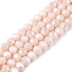 Античный Белый Стеклянные бусины с гальваническим покрытием , непрозрачный сплошной цвет, с покрытием AB цвета, граненые, рондель, старинный белый, 6x5 мм, отверстие : 1 мм, около 80~85 шт / нитка, 38~40 см