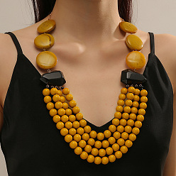 (932FM) Темно-синий аква-матовый с подкладкой Богемные смоляные круглые бусины массивные ожерелья для женщин, темно-золотистые, 21.65 дюйм (55 см)