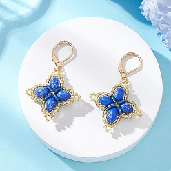Королевский синий Серьги с застежкой-молнией из клеверного стекла и синтетической императорской яшмы, с 304 серьгами из нержавеющей стали, золотые, королевский синий, 46x29.5 мм