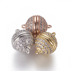 (52) Непрозрачная лаванда Магнитные застежки из латуни с цирконием и микропаве с петлями, круглые, прозрачные, разноцветные, 16.5x12.5 мм, отверстие : 1.4 мм