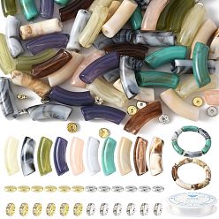 (52) Непрозрачная лаванда Набор ювелирных изделий diy, включая 60шт. изогнутых трубчатых акриловых бусин, 40 шт. Латунные бусины-распорки со стразами, 20 латунные бусины шт., 1 свернуть прозрачную эластичную кристаллическую нить, разноцветные, 36x13.5x11.5 мм, отверстие : 4 мм