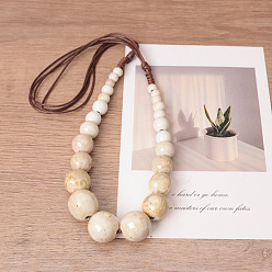Античный Белый Ожерелья из вощеного шнура с круглыми бусинами в этническом стиле для женщин, старинный белый, 21.26~31.50 дюйм (54~80 см)