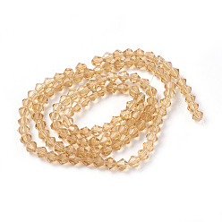 Verge D'or Imitation cristal perles de verre brin, facette, cône, verge d'or, 4x4mm, Trou: 0.8mm, Environ 100~110 pcs/chapelet, 13.7~15.7 pouce (35~40 cm)