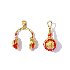 Красный 304 подвески из нержавеющей стали, подвески для наушников, зеркальная полировка, ионное покрытие (ip), с эмалью, реальный 18 k позолоченный, красные, 41x33 мм, отверстие : 6.8 мм