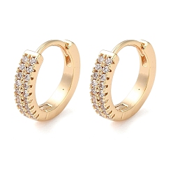 Real 18K Gold Plated Brass Micro Pave Clear Cubic Zirconia Hoop Earrings, Real 18K Gold Plated, 11.5x12x3mm