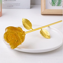 Желтый Кварц Украшение витрины розой из смолы и железа, с натуральными кристаллами кварца внутри статуй для украшения домашнего офиса, 240 мм