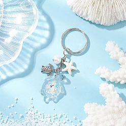 Белый Светящиеся прозрачные акриловые брелоки, с железными разрезными брелоками, черепаха, светится в темноте, платина, белые, 79 мм