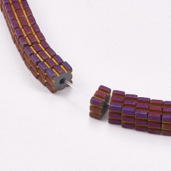 Purple Plated Electroplated Non-magnetic Synthetic Hematite Beads Strands, Frosted, Square, Purple Plated, 4x4x2mm, Hole: 0.5mm, about 200pcs/strand, 15.7 inch(40cm)