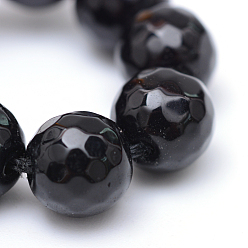Black Glass Beads Strands, Faceted, Round, Black, 8~9mm, Hole: 1mm, about 45~47pcs/strand, 14.4~15.2 inch
