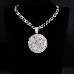 Платина Ожерелья-медальоны из кубинской цепи в стиле хип-хоп с подвеской из цельного хрусталя и стразами для мужчин и женщин, платина, 19.69 дюйм (50 см), 11 мм