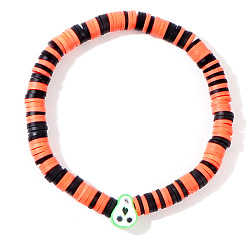 Лайм Браслеты из полимерной глины хейши на Хэллоуин, пластиковые украшения для женщин, череп, желто-зеленые, 6.89 дюйм (17.5 см)