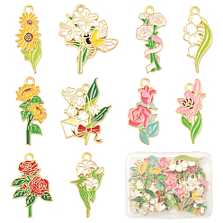 (52) Непрозрачная лаванда 20 шт 10 стили подвески из сплава эмали, цветочный шарм, золотые, разноцветные, 28.5~34.5x13.5~25.5x1.5~2 мм, отверстие : 2 мм, 2 шт / стиль