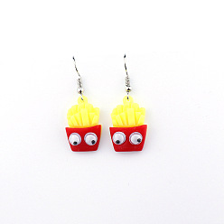 Желтый Серьги-подвески из смолы в виде десерта, платина, картофель фри с выпученными глазами, желтые, 40x15 мм