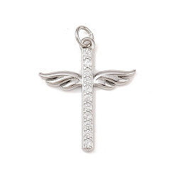 Платина Латунные микро проложить кубического циркония подвески, крестик, без кадмия и без свинца, стойки покрытие, долговечный, с целью перехода в кольце, платина, 25x20.5x2 мм, отверстие : 3.4 мм