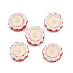 Светлый Золото-желтый Бусины из киновари с принтом, цветок, светлый золотарник желтый, 11.5x4 мм, отверстие : 1.5 мм