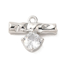 Platinum Brass Micro Pave Cubic Zirconia Charms, Rectangle, Platinum, 11.5~12x14x3mm, Hole: 1.2mm