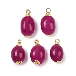 Темно-Розовый Крашеные натуральный белый нефрит подвески, овальные подвески с латунной фурнитурой, реальный 18 k позолоченный, без кадмия и без свинца, стойки покрытие, долговечный, темно-розовыми, 13.5~15x6.5~7.5x4~6.5 мм, отверстие : 1.4 мм