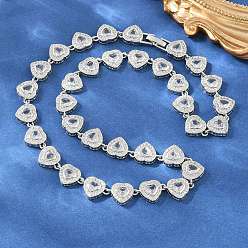 Platino Collares de tenis con forma de corazón, adornados con circonitas cúbicas transparentes y latón., sin plomo y cadmio, chapado en rack, larga duración plateado, Platino, 17.72 pulgada (45 cm)