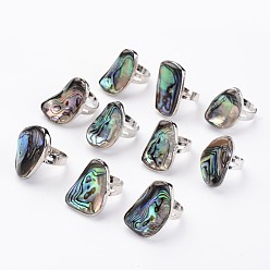 Brass+Shell Adjustable Platinum Tone Brass Paua Shell Finger Rings, 18mm, 4mm