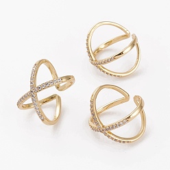 Прозрачный Латунные микро проложить манжеты кольца кубического циркония, открытые кольца, крест крест кольца, двойного кольца, х кольца, долговечный, золотые, прозрачные, размер США 7 1/4 (17.5 мм)