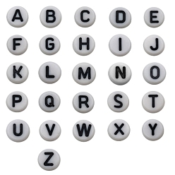 Black 104Pcs Opaque Acrylic Beads, White, Flat Round with Alphabet, Letter A~Z, Black, 7mm, 4pcs/styles
