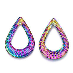 Rainbow Color Ion Plating(IP) 304 Stainless Steel Pendants, Teardrop Charm, Rainbow Color, 49x33x2mm, Hole: 1.5mm
