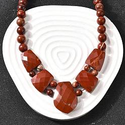 Красный Камень Ожерелья из натуральной красной яшмы с огранкой и градуированными бусинами для женщин, из нержавеющей стали застежками омаров, цвет нержавеющей стали, 19.09 дюйм (48.5 см)