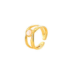 Plaqué 18K Or Véritable Manchette double couche creuse 304 en acier inoxydable avec anneaux ouverts pour femmes, avec perle d'imitation, réel 18 k plaqué or, 9mm, diamètre intérieur: 17 mm