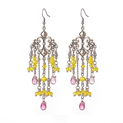 Желто-Зеленый Стеклянные серьги-люстры с кисточками, 316 длинные серьги из хирургической нержавеющей стали для женщин, желто-зеленый, 104 мм, штифты : 0.6 мм