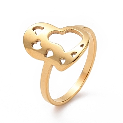 Золотой Ионное покрытие (ip) 201 кольцо в форме сердца из нержавеющей стали, полое широкое кольцо на день святого валентина, золотые, размер США 6 1/2 (16.9 мм)
