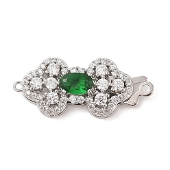 Платинированный Латунный микропаве, прозрачный стеклянный крючок с кубическим цирконием и застежкой S-образный крючок, без кадмия, без никеля и без свинца, зелёные, Реальная платина, 26 мм, отверстие : 1.2 мм