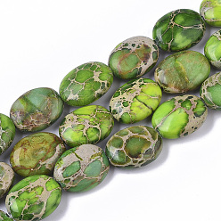 Green Yellow Natural Imperial Jasper Beads Strands, Dyed, Oval, Green Yellow, 16x12x6mm, Hole: 1.4mm, about 25pcs/Strand, 15.75 inch(40cm)