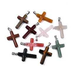 Смешанные камни Природные и синтетические смешанные каменные подвески, крест прелести, смешанные окрашенные и неокрашенные, с 201 защелкой из нержавеющей стали на поручнях, цвет нержавеющей стали, 44.5~47x27.5~28.5x6~8 мм, отверстие : 8x3~4 мм
