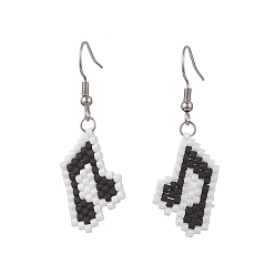 Нержавеющая Сталь Цвет 304 серьги-подвески в виде музыкальных нот из нержавеющей стали, со стеклянной подвеской-семечком, цвет нержавеющей стали, 46.5x14.5 мм