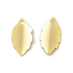 Real 24K Gold Plated Brass Pendants, Cadmium Free & Lead Free, Leaf Charm, Real 24K Gold Plated, 15x8x1.4mm, Hole: 1.6mm