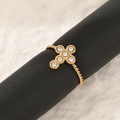 Золотой 304 Кольца-манжеты из нержавеющей стали с кристаллами и стразами для женщин, крест открытые кольца, золотые, крест: 13x10 мм, внутренний диаметр: регулируемый