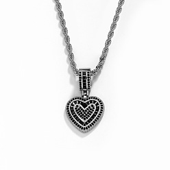 Серебро Цепочки и ожерелья из латуни с микропаве из черного прозрачного кубического циркония в форме сердца для женщин, серебряные, 19.69 дюйм (50 см)