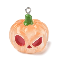 Тыква Подвески из прозрачной смолы на Хэллоуин, с платиновым железным обручем, тыква, 26x25x25.5 мм, отверстие : 2 мм