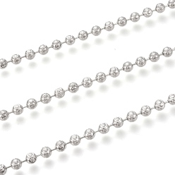 Платинированный Латунные шаровые цепи, кольцо с текстурированным рисунком, с катушкой, долговечный, несварные, Реальная платина, 4 мм, около 16.4 футов (5 м) / рулон