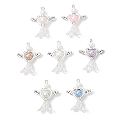 (52) Непрозрачная лаванда 7 шт. подвески из акрила и сплава в тибетском стиле, Сердце & цветок, с железной фурнитурой, старинное серебро и платина, разноцветные, 34x27.5x15.5 мм, отверстие : 2 мм