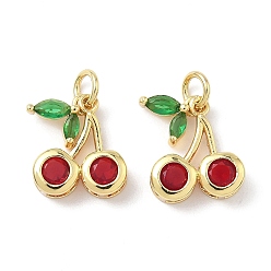 Настоящее золото 18K Латунные микро проложить кубического циркония прелести, вишня, с целью перехода в кольце, реальный 18 k позолоченный, 14x12x3.8 мм, отверстие : 3.3 мм