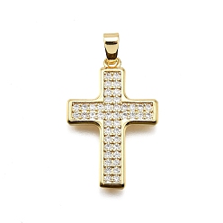 Настоящее золото 18K Латунные микро проложить кубического циркония подвески, крестик, долговечный, без свинца и без кадмия, стойки покрытие, реальный 18 k позолоченный, 29x19x3 мм, отверстие : 5x3 мм