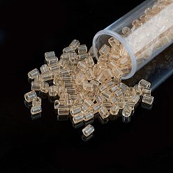 Light Khaki 11/0 Two Cut Round Hole Glass Seed Beads, Hexagon, Transparent Colours, Light Khaki, 2x2mm, Hole: 0.5mm, about 41000pcs/pound