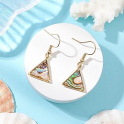 Треугольник Естественно Paua оболочки болтаться серьги, с 304 нержавеющей стали серьги крючки, золотые, треугольные, 33x15 мм