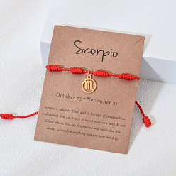 Скорпион 12 созвездия 304 плоские круглые браслеты из нержавеющей стали с подвесками, регулируемые браслеты из нейлонового шнура для мужчин и женщин, золотые, Скорпион, периметр: 7-1/8~9-1/8 дюйм (18~23 см)